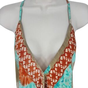 Boho Miami Silk Blend Tie Dye Geometric Open Back Maxi Dress One Size NWT